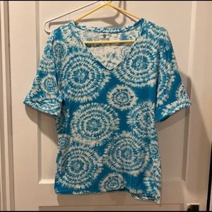 Ladies SS top.  Jones New York. Gently used condition. Turquoise and white.